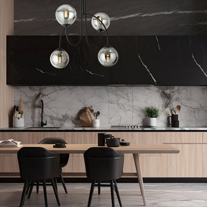 Plafoniera Moderna Utu 4 Luci In Acciaio Nero E Vetro Fumè 50 Cm