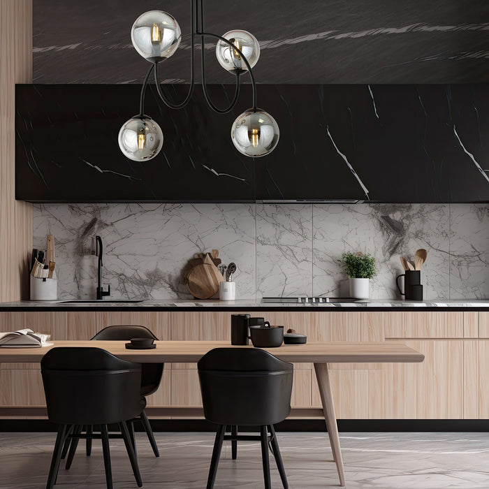 Plafoniera Moderna Utu 4 Luci In Acciaio Nero E Vetro Fumè 50 Cm