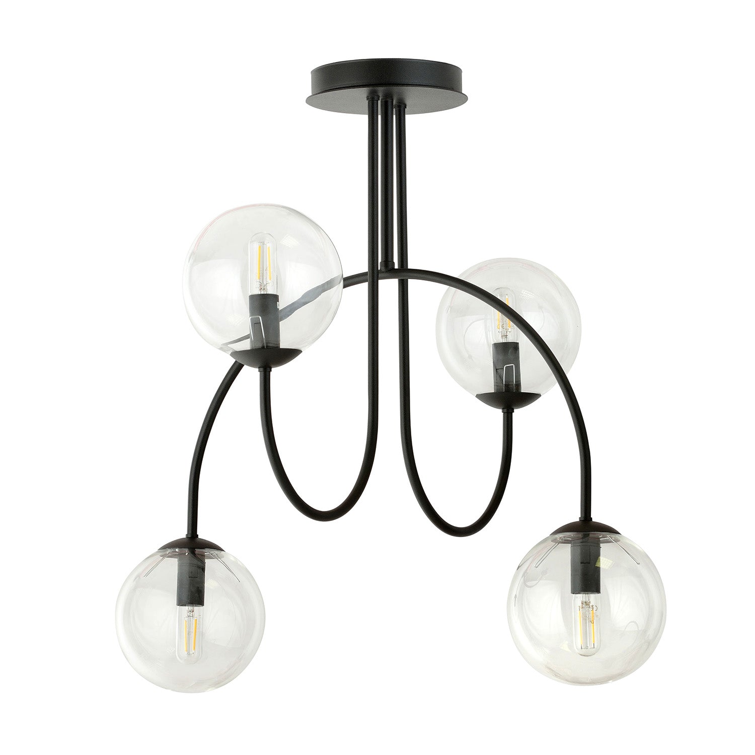 Plafoniera Moderna Utu 4 Luci In Acciaio Nero E Vetro Trasparente 50 Cm