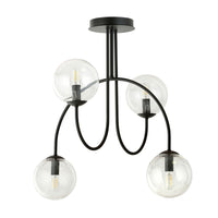 Plafoniera Moderna Utu 4 Luci In Acciaio Nero E Vetro Trasparente 50 Cm