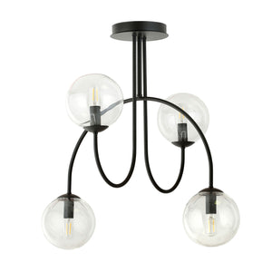 Plafoniera Moderna Utu 4 Luci In Acciaio Nero E Vetro Trasparente 50 Cm