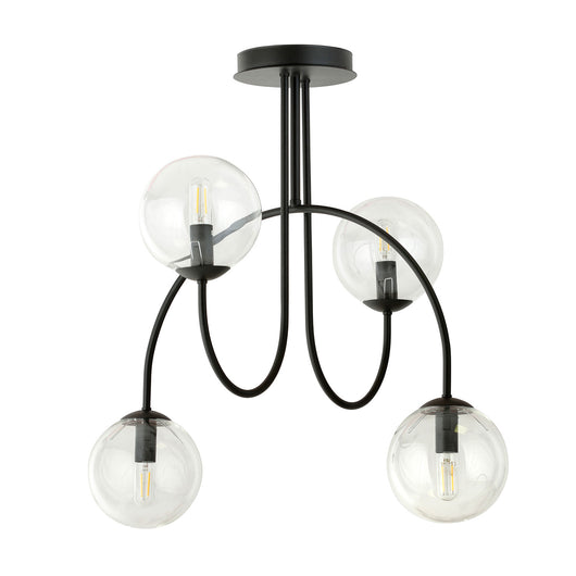 Plafoniera Moderna Utu 4 Luci In Acciaio Nero E Vetro Trasparente 50 Cm