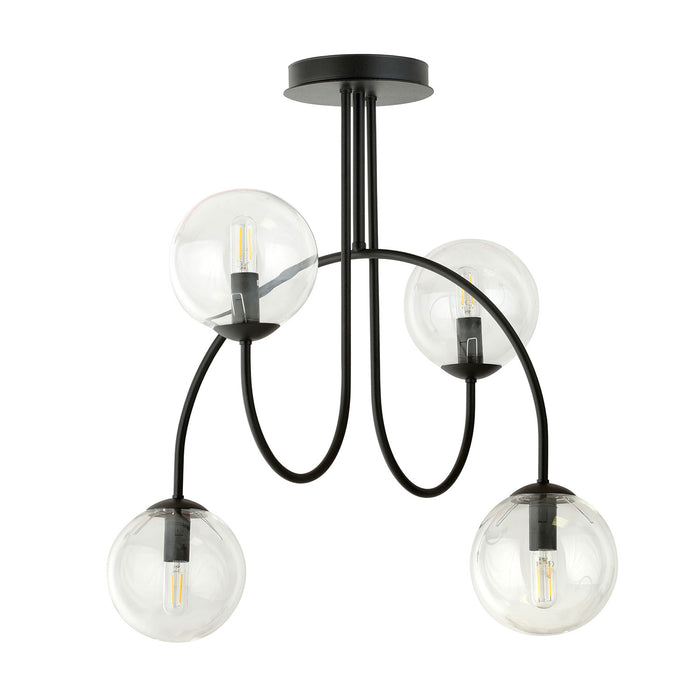 Plafoniera Moderna Utu 4 Luci In Acciaio Nero E Vetro Trasparente 50 Cm