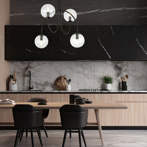 Plafoniera Moderna Utu 4 Luci In Acciaio Nero E Vetro Trasparente 50 Cm