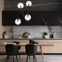 Plafoniera Moderna Utu 4 Luci In Acciaio Nero E Vetro Trasparente