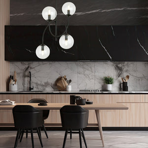 Plafoniera Moderna Utu 4 Luci In Acciaio Nero E Vetro Trasparente