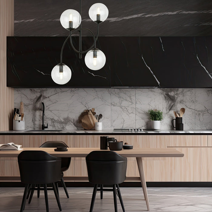 Plafoniera Moderna Utu 4 Luci In Acciaio Nero E Vetro Trasparente