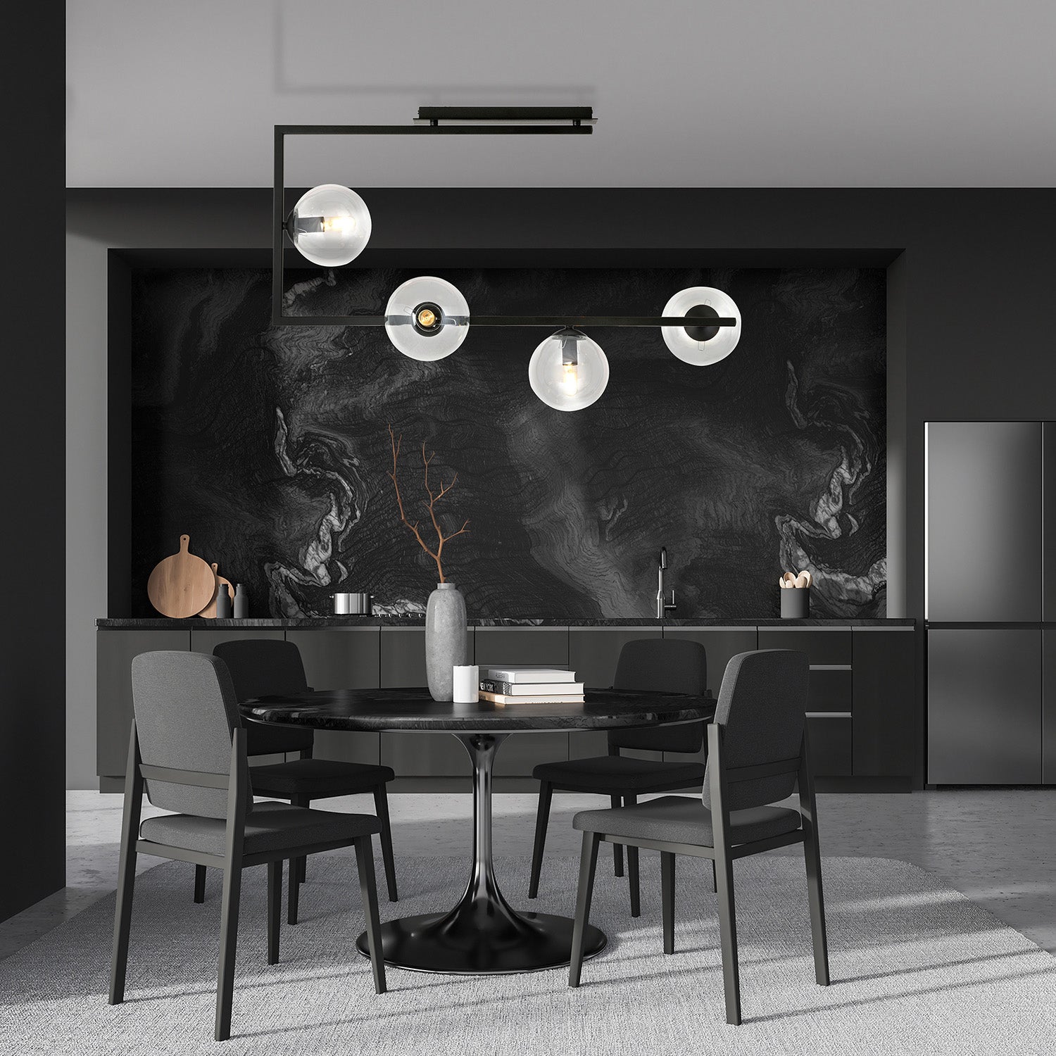 Plafoniera Minimal Nanna Acciaio Nero Trasparente 4 Luci E14 Ip20