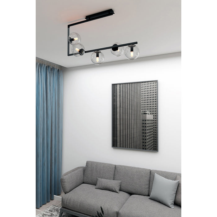 Plafoniera Minimal Nanna Acciaio Nero Trasparente 5 Luci E14 Ip20