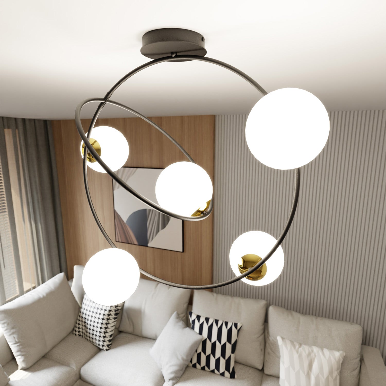 Lampadario Minimal Inanna Acciaio Nero Oro 5 Luci E14 Ip20