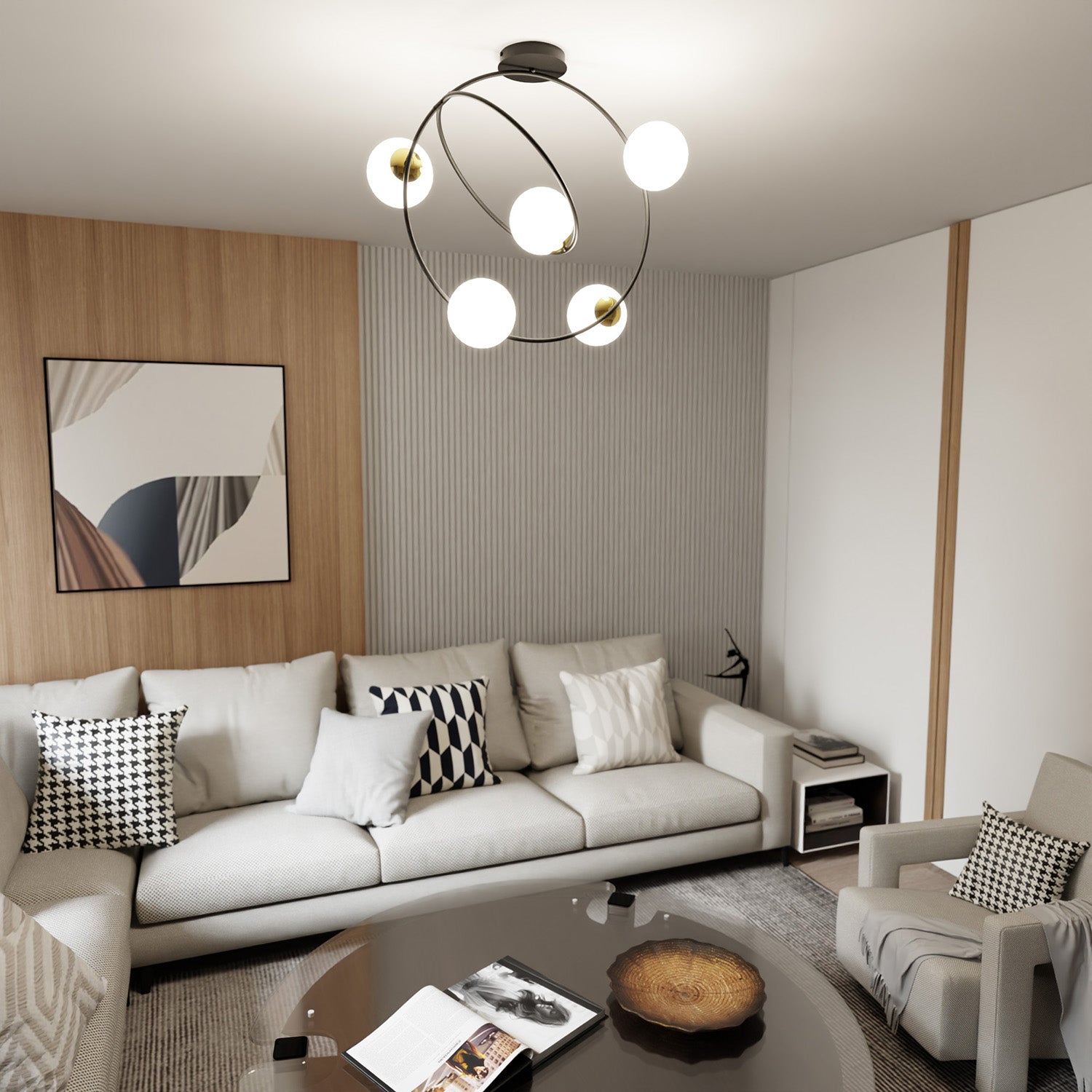 Lampadario Minimal Inanna Acciaio Nero Oro 5 Luci E14 Ip20