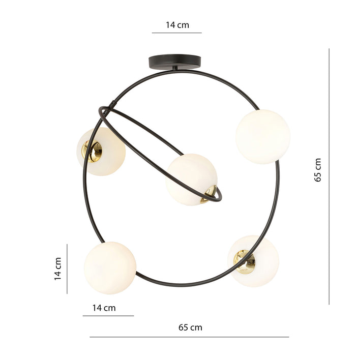 Lampadario Minimal Inanna Acciaio Nero Oro 5 Luci E14 Ip20
