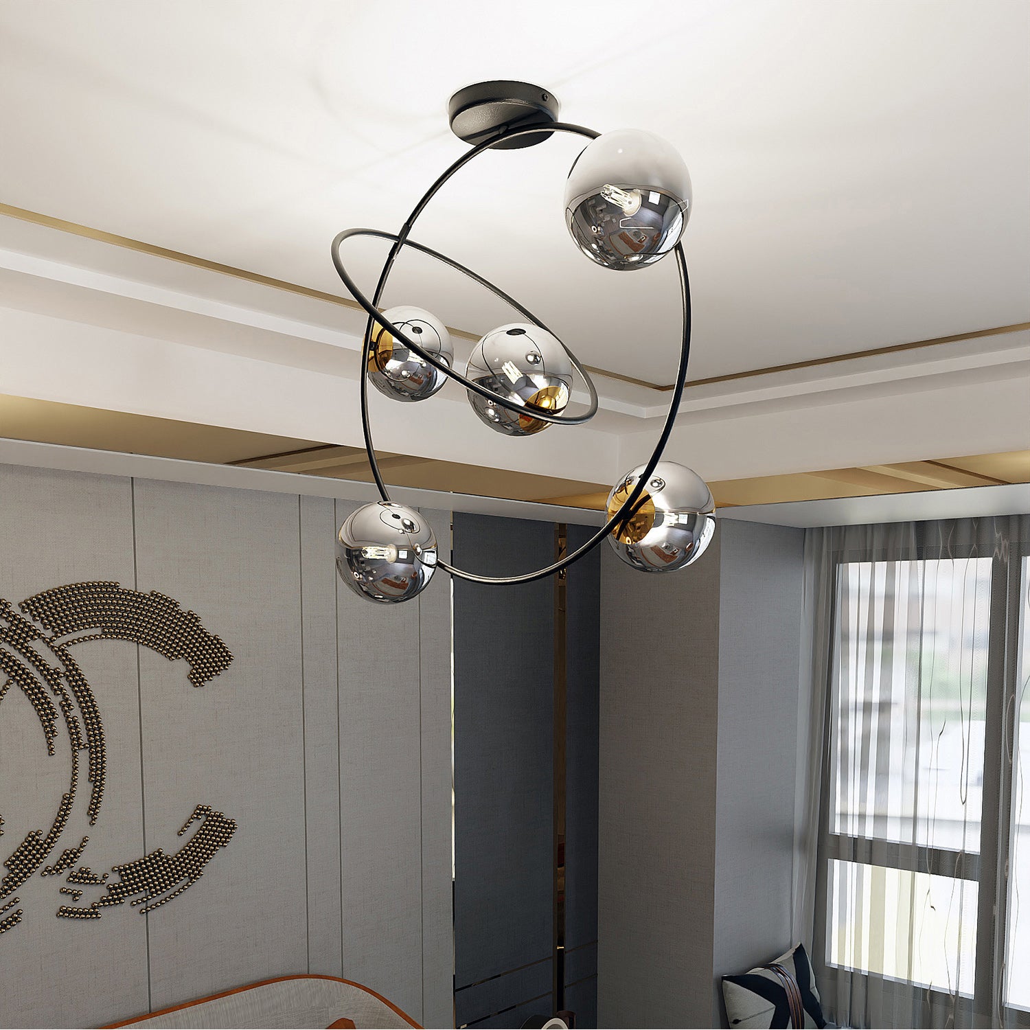Lampadario Minimal Inanna Acciaio Nero Oro Grigio5 Luci E14 Ip20