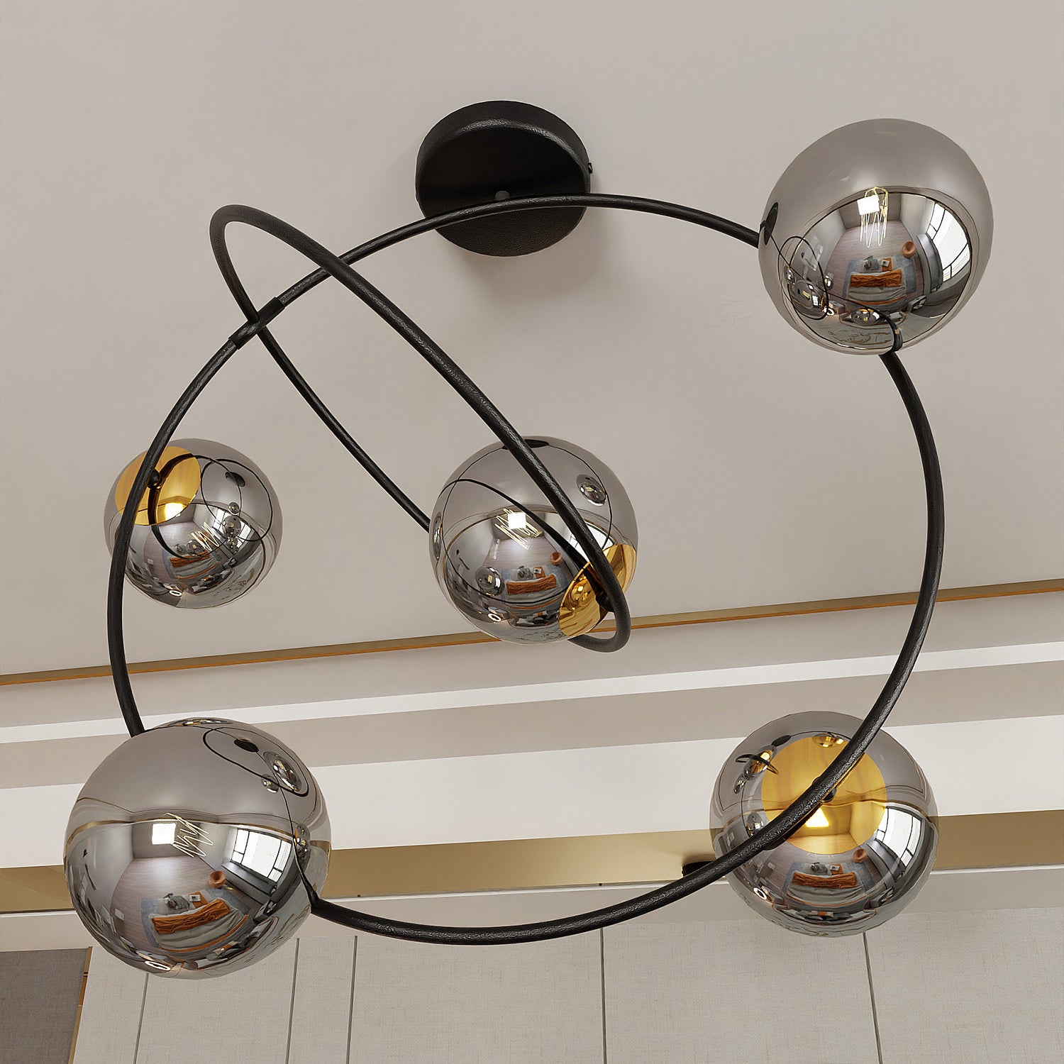 Lampadario Minimal Inanna Acciaio Nero Oro Grigio5 Luci E14 Ip20