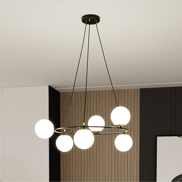 Lampadario Minimal Tiamat Acciaio Nero Oro 6 Luci E14 Ip20