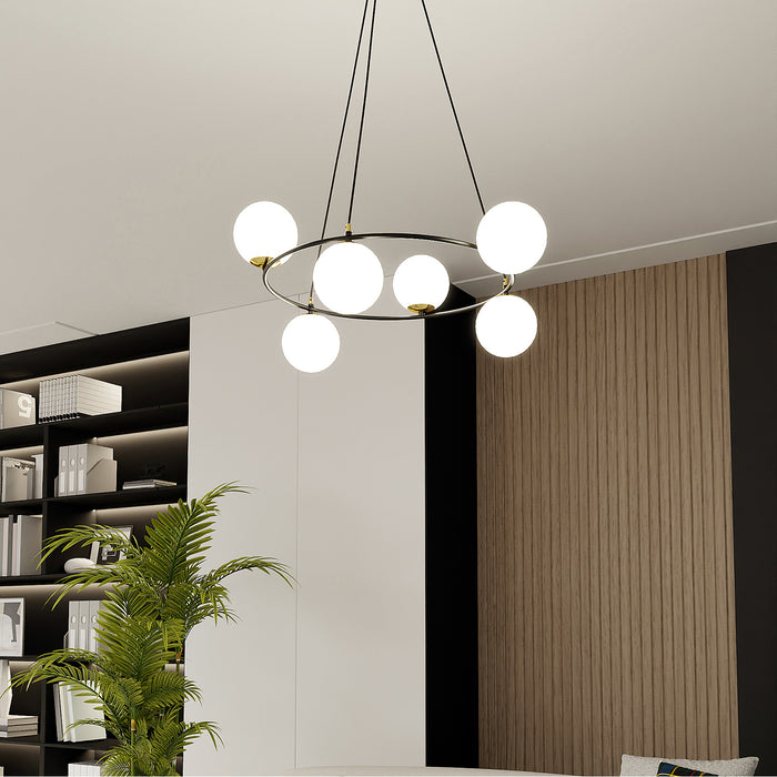 Lampadario Minimal Tiamat Acciaio Nero Oro 6 Luci E14 Ip20