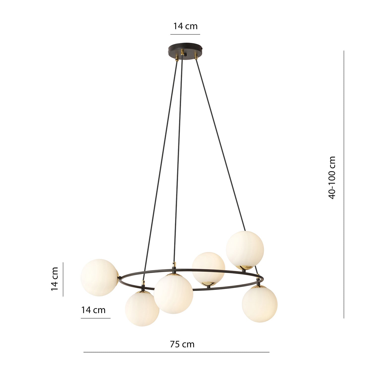 Lampadario Minimal Tiamat Acciaio Nero Oro 6 Luci E14 Ip20