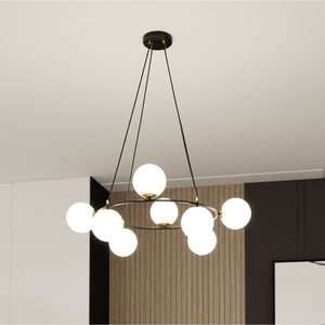 Lampadario Minimal Tiamat Acciaio Nero Oro 7 Luci E14 Ip20