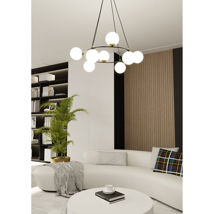 Lampadario Minimal Tiamat Acciaio Nero Oro 7 Luci E14 Ip20