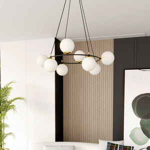 Lampadario Minimal Tiamat Acciaio Nero Oro 7 Luci E14 Ip20
