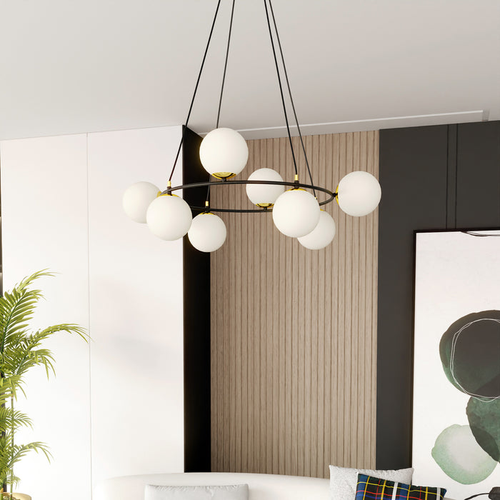 Lampadario Minimal Tiamat Acciaio Nero Oro 7 Luci E14 Ip20