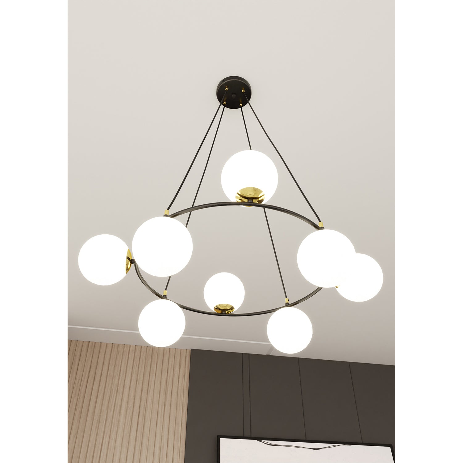 Lampadario Minimal Tiamat Acciaio Nero Oro 7 Luci E14 Ip20