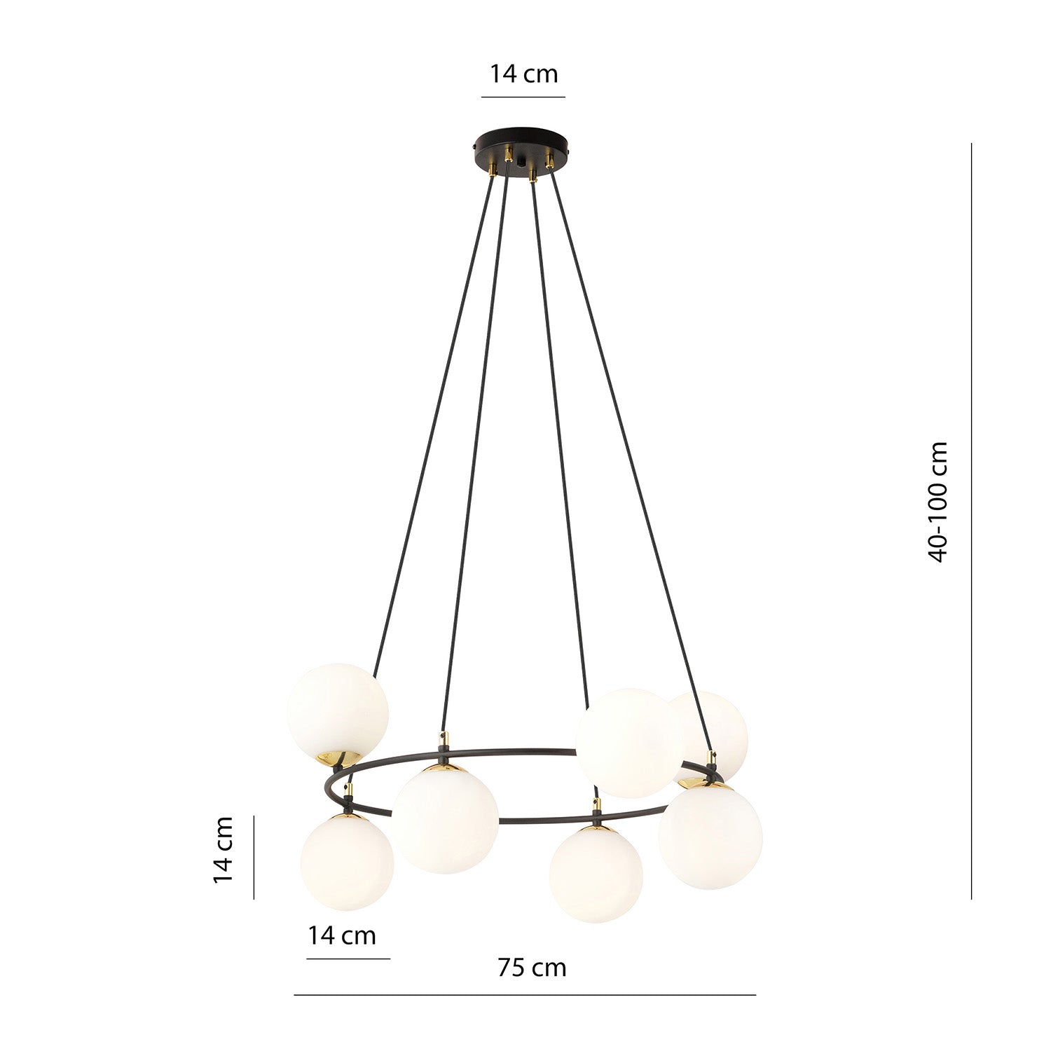 Lampadario Minimal Tiamat Acciaio Nero Oro 7 Luci E14 Ip20