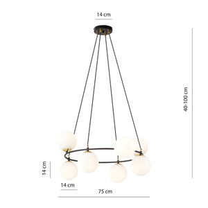 Lampadario Minimal Tiamat Acciaio Nero Oro 7 Luci E14 Ip20