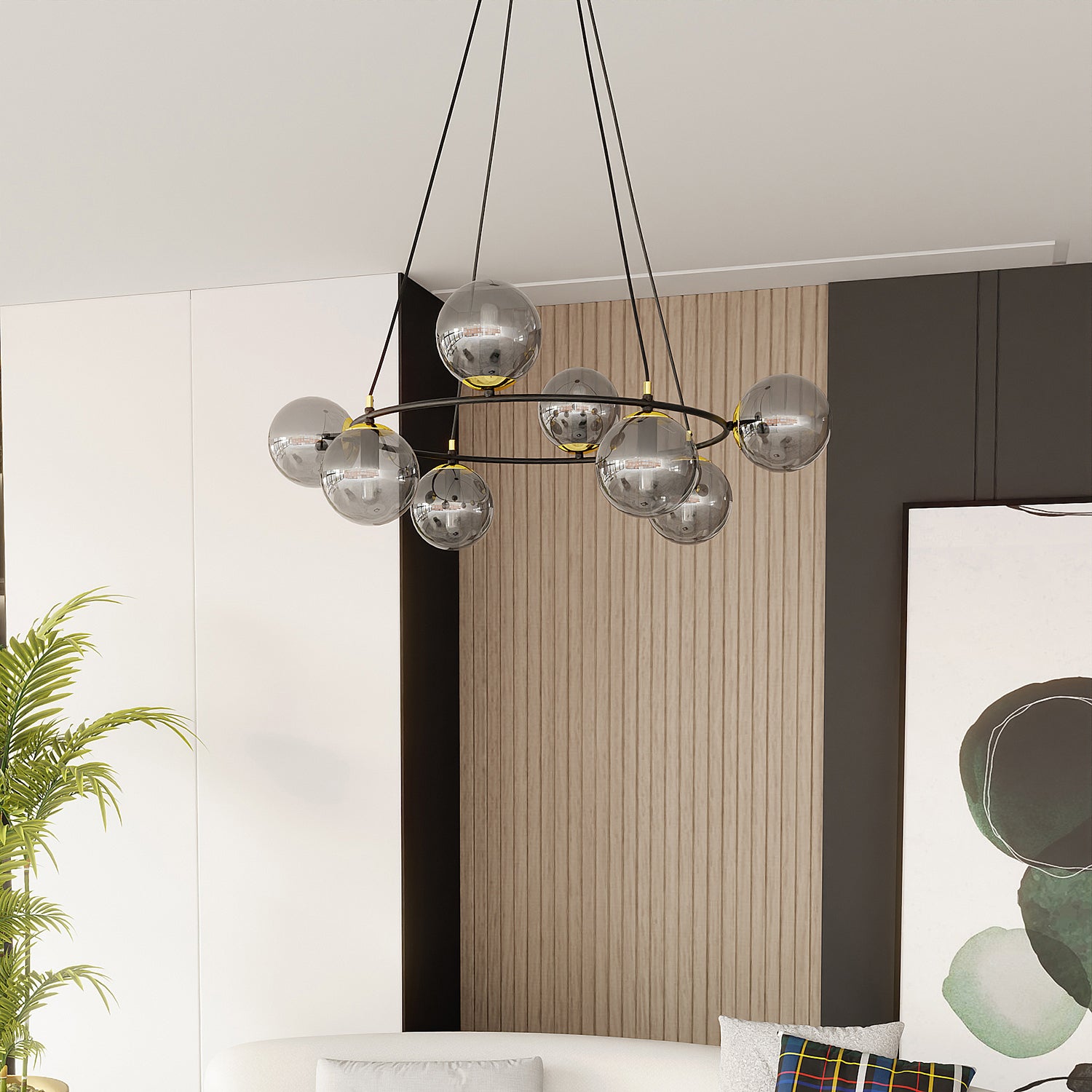 Lampadario Minimal Tiamat Acciaio Nero Oro Grigio 7 Luci E14 Ip20