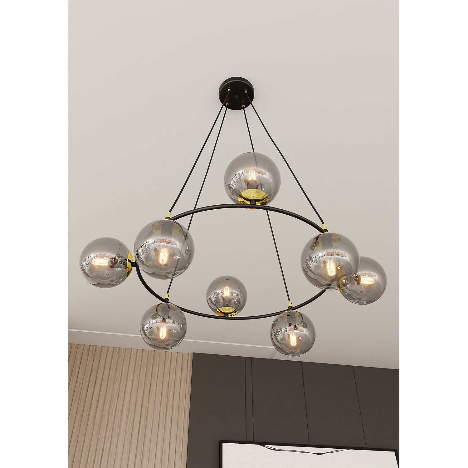 Lampadario Minimal Tiamat Acciaio Nero Oro Grigio 7 Luci E14 Ip20