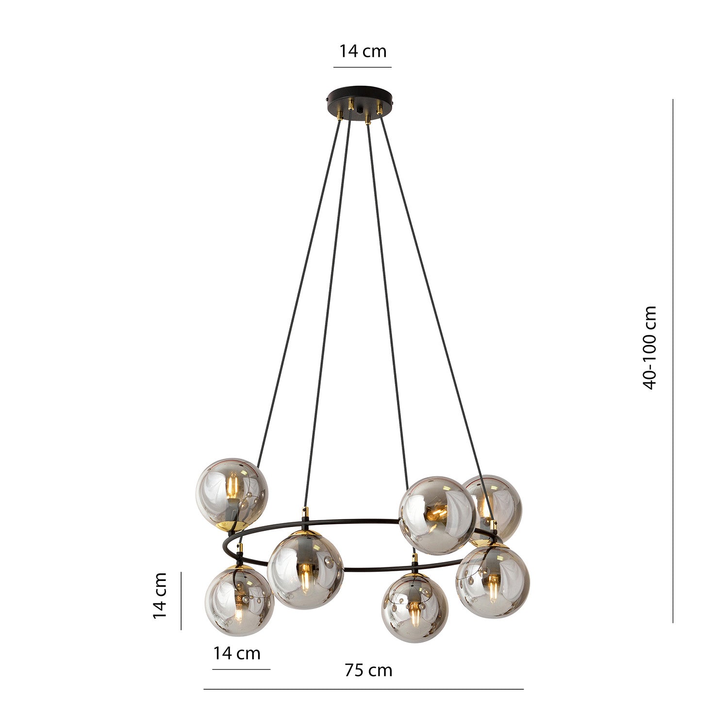 Lampadario Minimal Tiamat Acciaio Nero Oro Grigio 7 Luci E14 Ip20