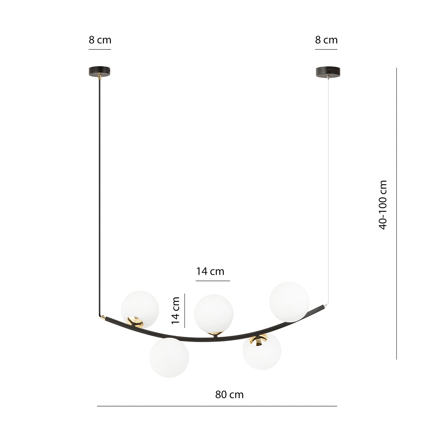 Sospensione Contemporanea Anu 5 Luci In Acciaio Nero E Vetro Bianco