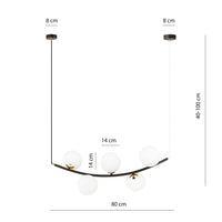 Sospensione Contemporanea Anu 5 Luci In Acciaio Nero E Vetro Bianco