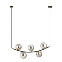 Sospensione Contemporanea Anu 5 Luci In Acciaio Nero E Vetro Fumè