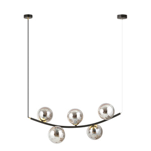 Sospensione Contemporanea Anu 5 Luci In Acciaio Nero E Vetro Fumè