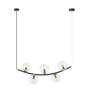 Sospensione Contemporanea Anu 5 Luci In Acciaio Nero E Vetro Trasparente