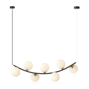 Sospensione Contemporanea Anu 7 Luci In Acciaio Nero E Vetro Bianco