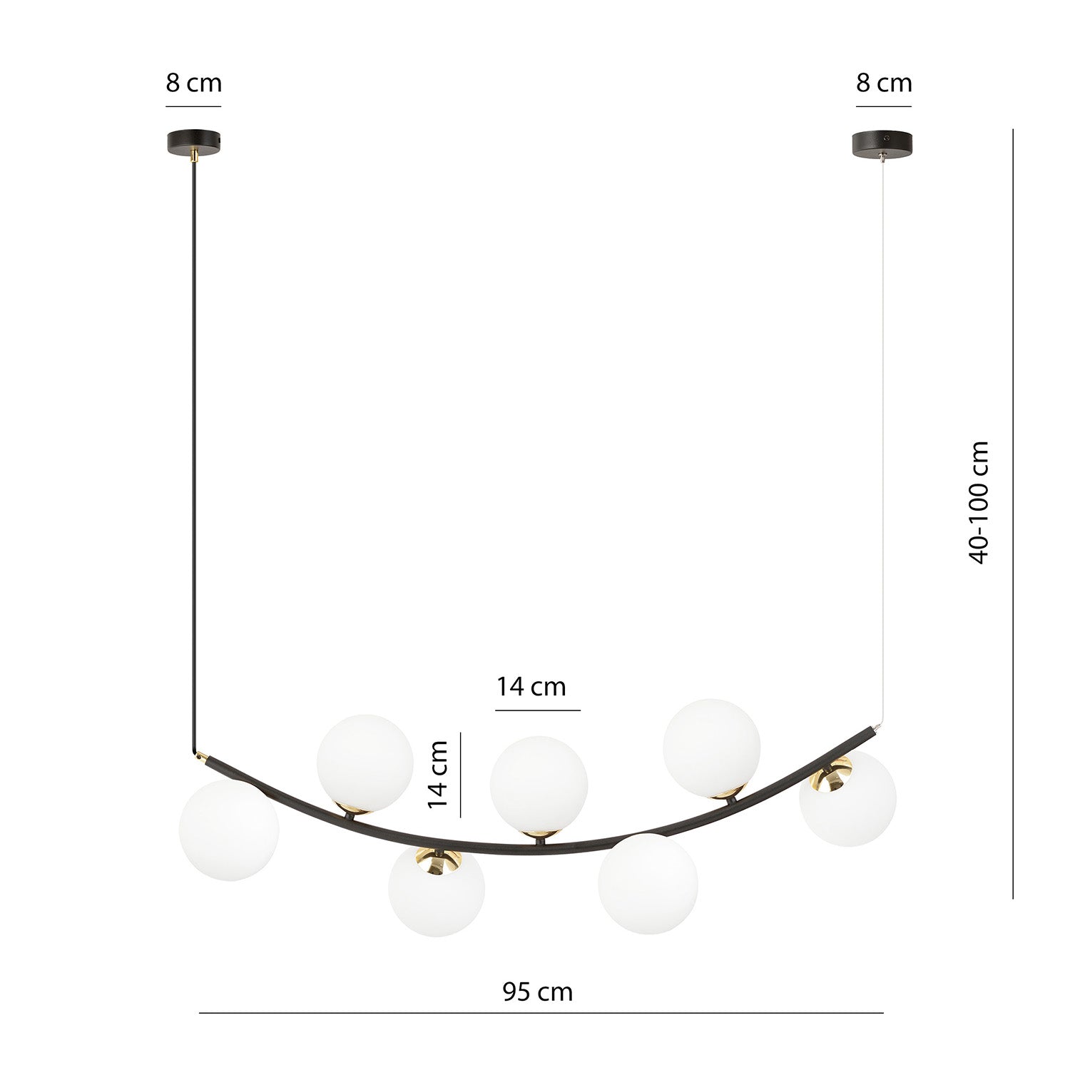 Sospensione Contemporanea Anu 7 Luci In Acciaio Nero E Vetro Bianco