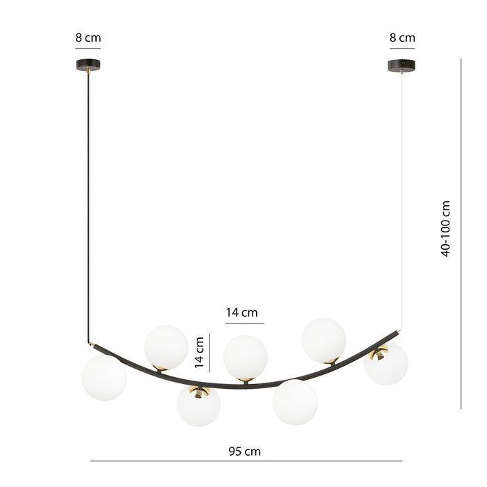 Sospensione Contemporanea Anu 7 Luci In Acciaio Nero E Vetro Bianco