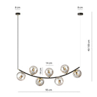 Sospensione Contemporanea Anu 7 Luci In Acciaio Nero E Vetro Fumè