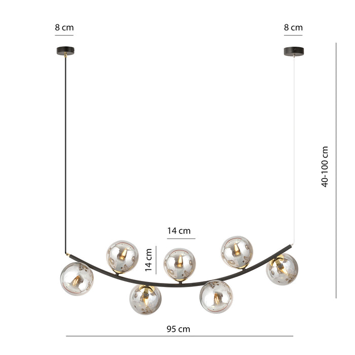 Sospensione Contemporanea Anu 7 Luci In Acciaio Nero E Vetro Fumè