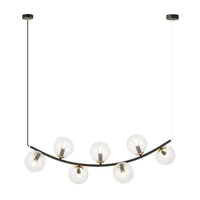 Sospensione Contemporanea Anu 7 Luci In Acciaio Nero E Vetro Trasparente