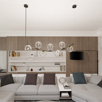 Sospensione Contemporanea Anu 7 Luci In Acciaio Nero E Vetro Trasparente