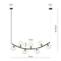 Sospensione Contemporanea Anu 7 Luci In Acciaio Nero E Vetro Trasparente