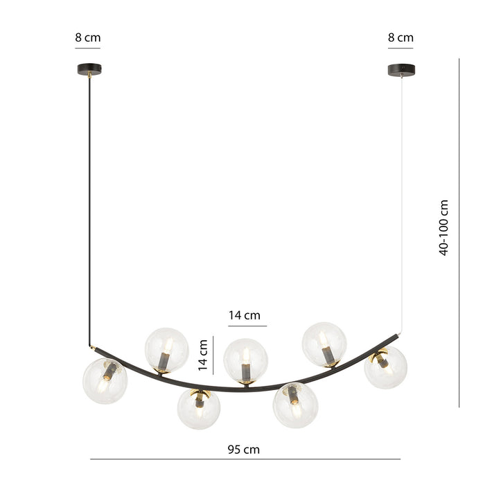 Sospensione Contemporanea Anu 7 Luci In Acciaio Nero E Vetro Trasparente