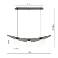 Sospensione Moderna Dagda 3 Luci In Acciaio Nero E Vetro Bianco