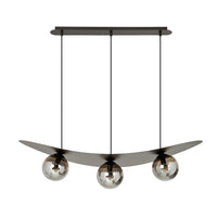 Sospensione Moderna Dagda 3 Luci In Acciaio Nero E Vetro Fumè