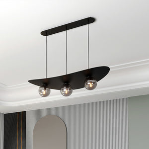 Sospensione Moderna Dagda 3 Luci In Acciaio Nero E Vetro Fumè