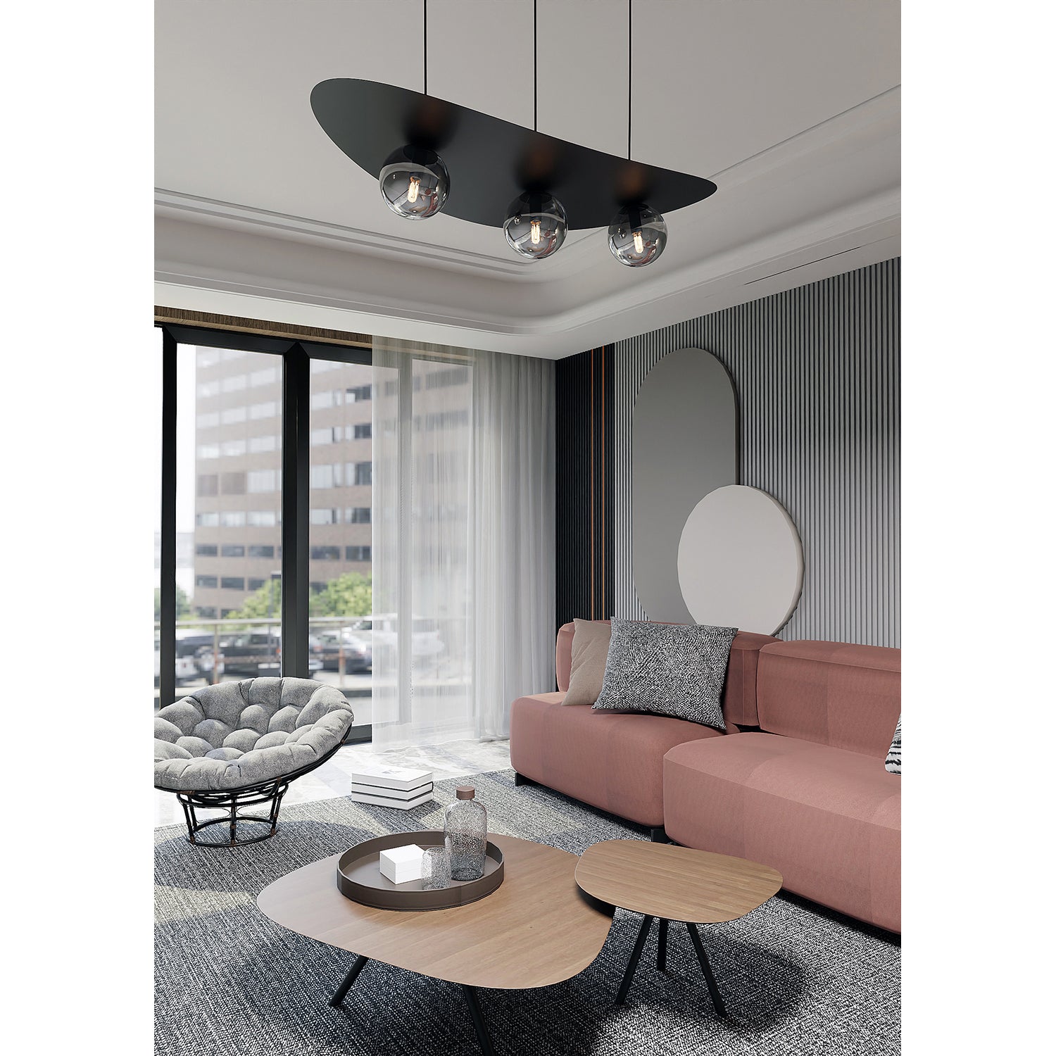 Sospensione Moderna Dagda 3 Luci In Acciaio Nero E Vetro Fumè