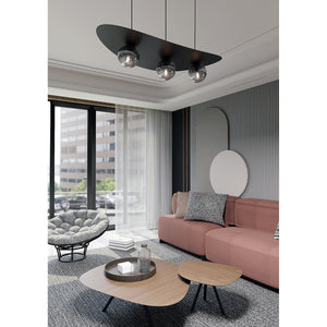 Sospensione Moderna Dagda 3 Luci In Acciaio Nero E Vetro Fumè